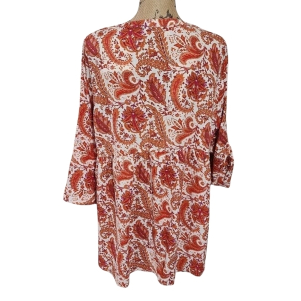 Cynthia Rowley white and orange paisley babydoll peplum tunic plus size 1X 2X 3X